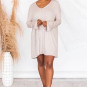 NWOT - Pink Lily Taupe Long Sleeve Shift Dress - Size Large